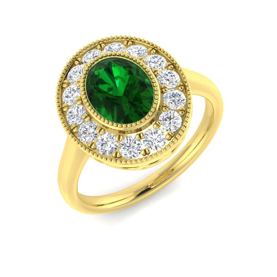 9ct Yellow Gold 1.72ct Laboratory Grown Lab Columbian Emerald Ring