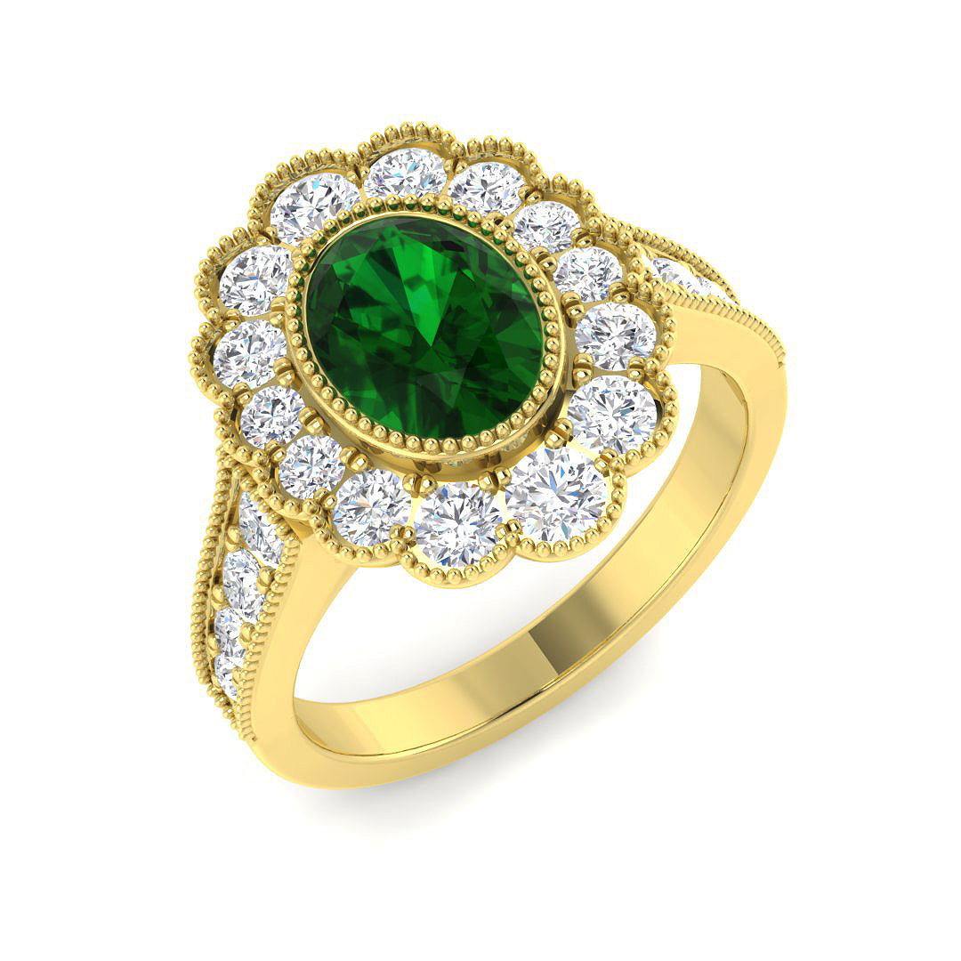 9ct Yellow Gold 2.08ct Laboratory Grown Lab Columbian Emerald Ring