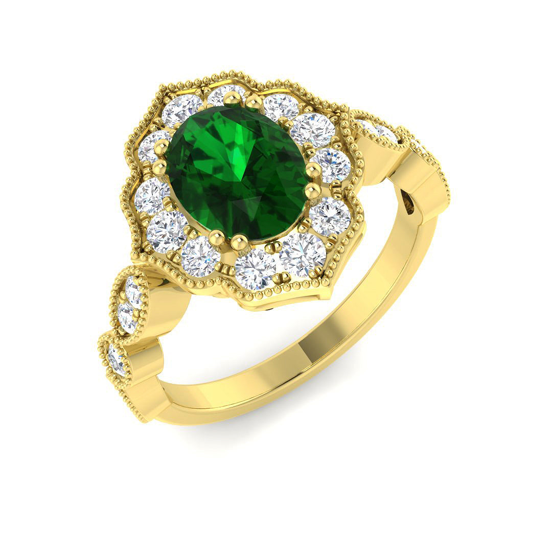 9ct Yellow Gold 1.71ct Laboratory Grown Lab Columbian Emerald Ring