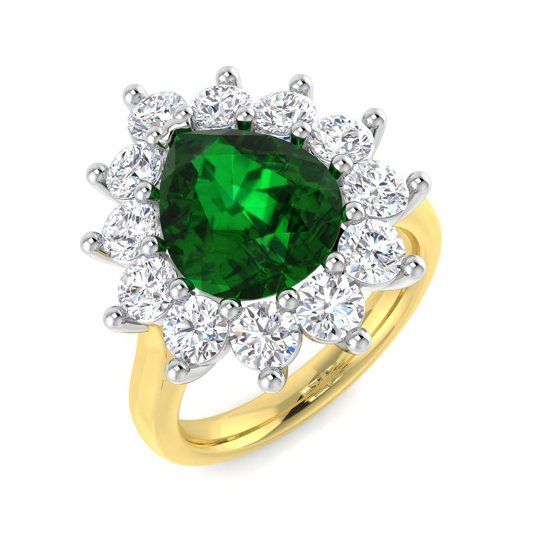 9ct Two-Tone Gold 4.51ct Laboratory Grown Lab Columbian Emerald Ring