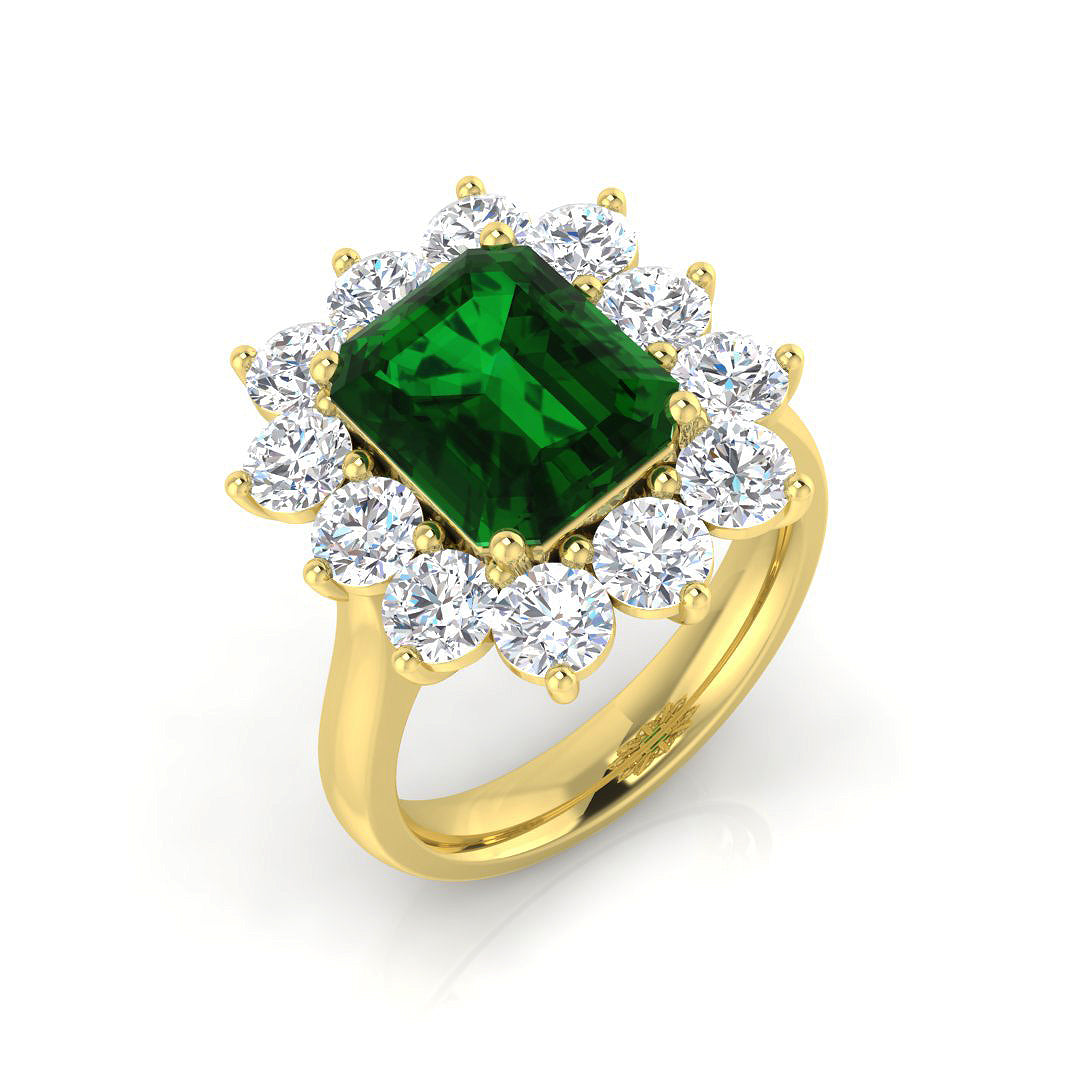 9ct Two-Tone Gold 5.29ct Laboratory Grown Lab Columbian Emerald Ring