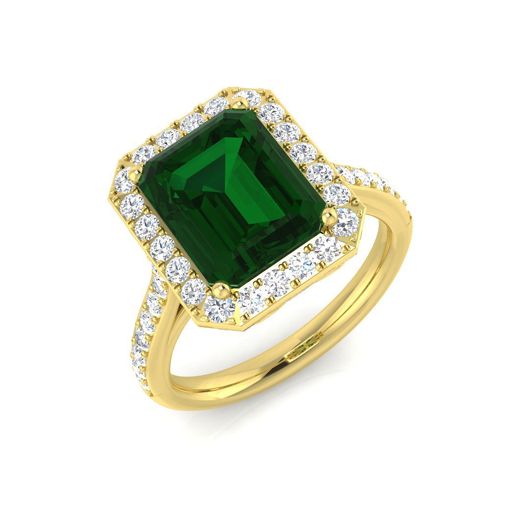 9ct Yellow Gold 3.94ct Laboratory Grown Lab Columbian Emerald Ring