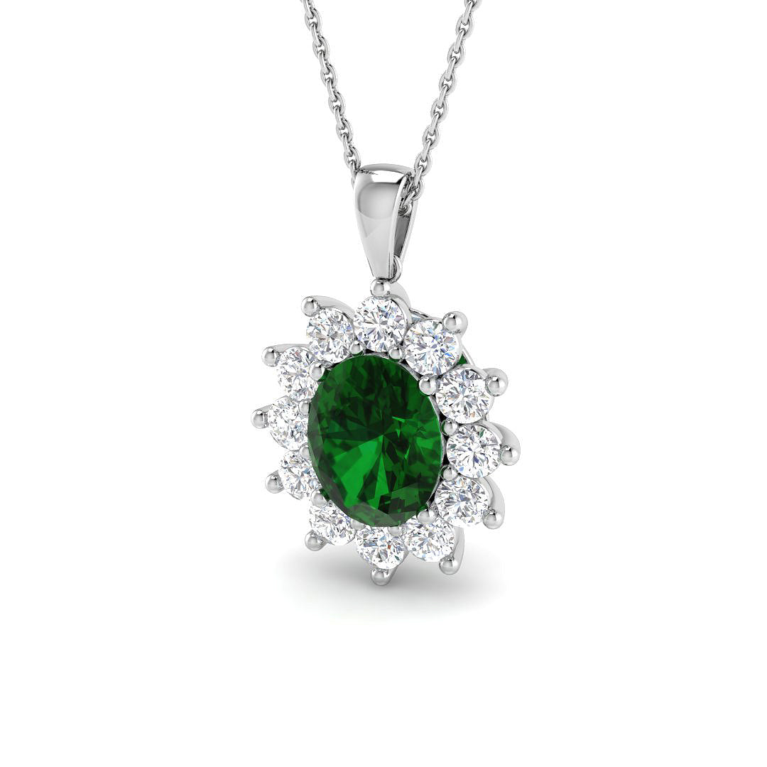 9ct White Gold 3.55ct Laboratory Grown Lab Columbian Emerald Pendant