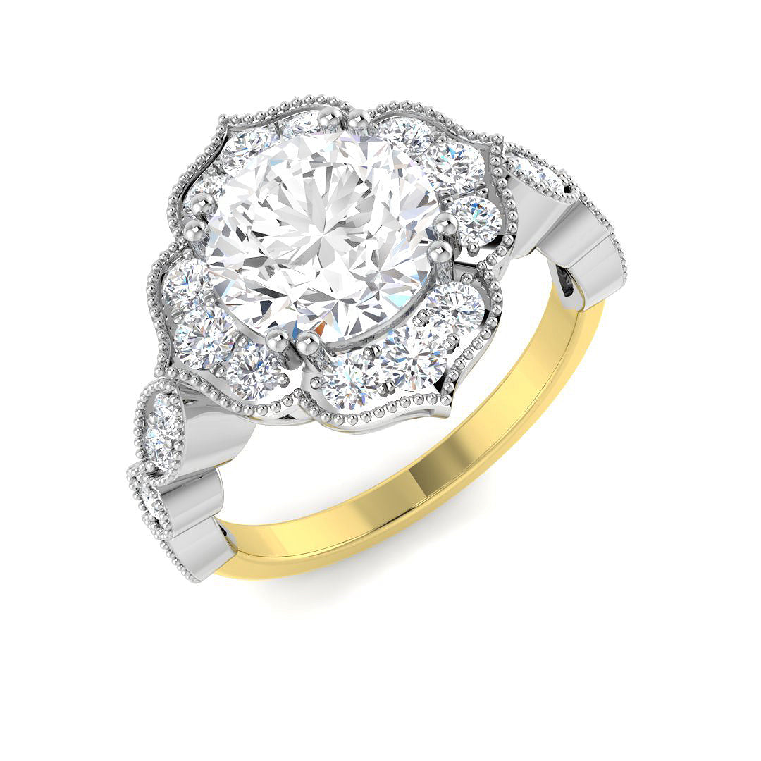 9ct Two-Tone Gold 2.64ct E VVS2 Laboratory Grown Cvd Old Cut Ring