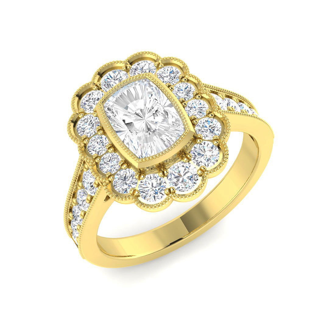 9ct Yellow Gold 3.39ct E VVS2 Laboratory Grown Cvd Old Cut Ring