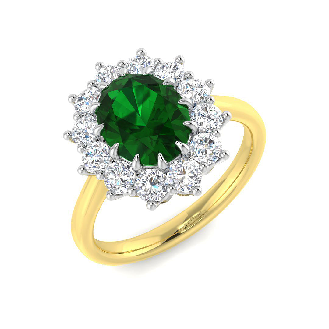 9ct Two-Tone Gold 2.50ct Laboratory Grown Lab Columbian Emerald Ring