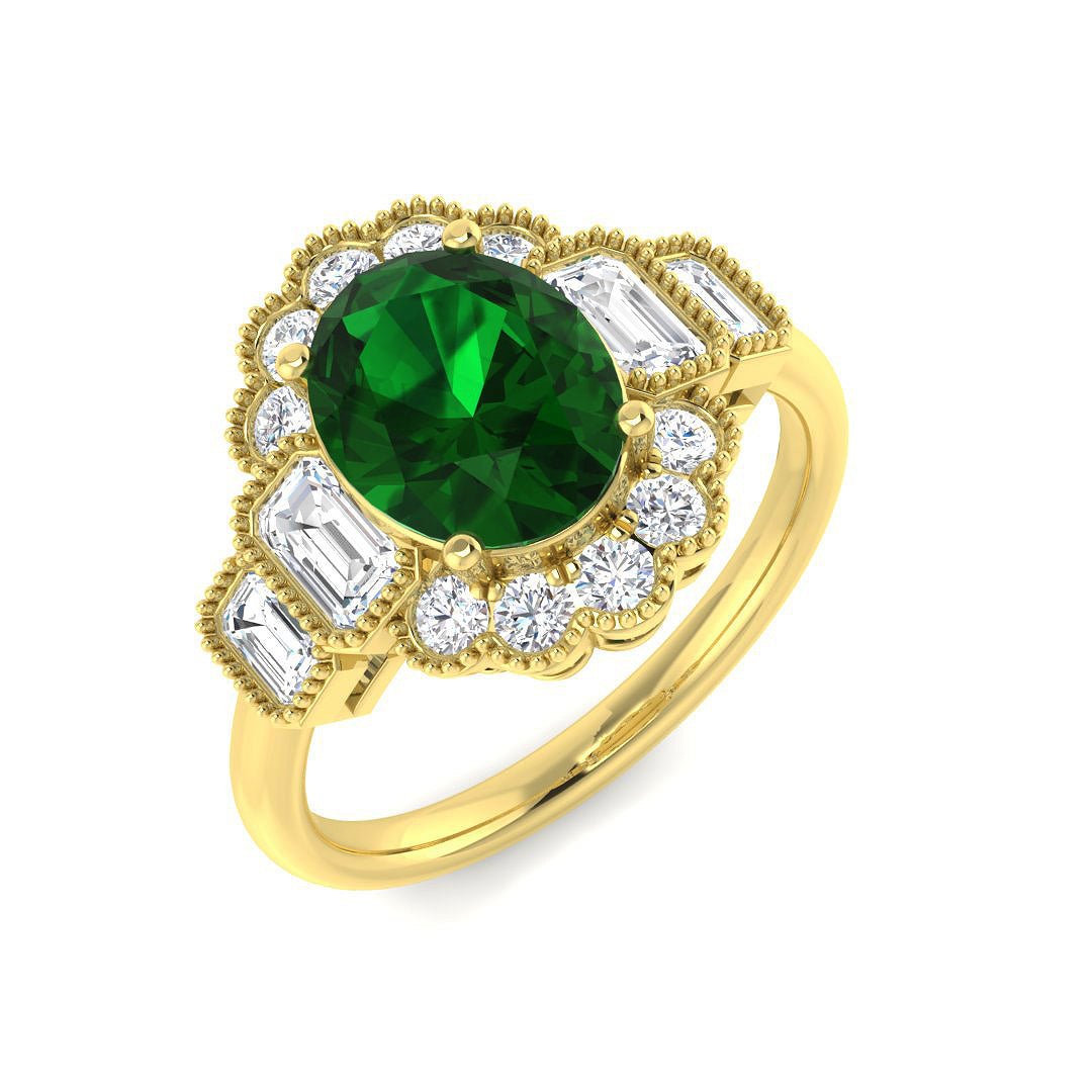 9ct Yellow Gold 2.82ct Laboratory Grown Lab Columbian Emerald Ring