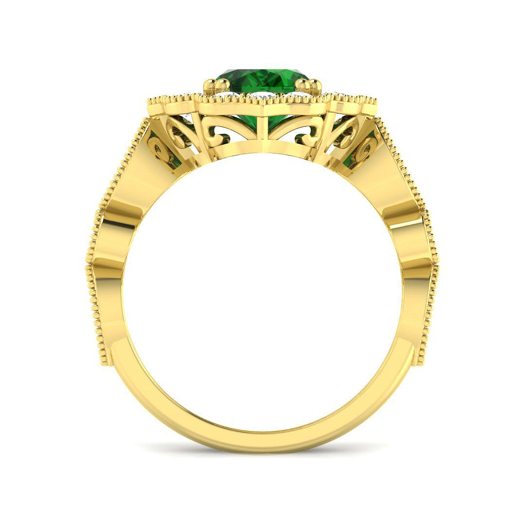 9ct Yellow Gold 2.43ct Laboratory Grown Lab Columbian Emerald Ring