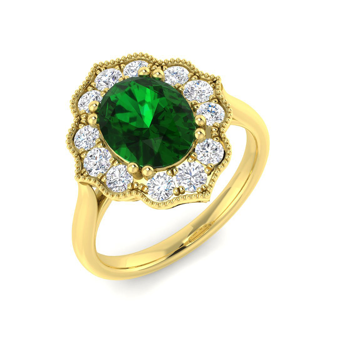 9ct Yellow Gold 2.10ct Laboratory Grown Lab Columbian Emerald Ring