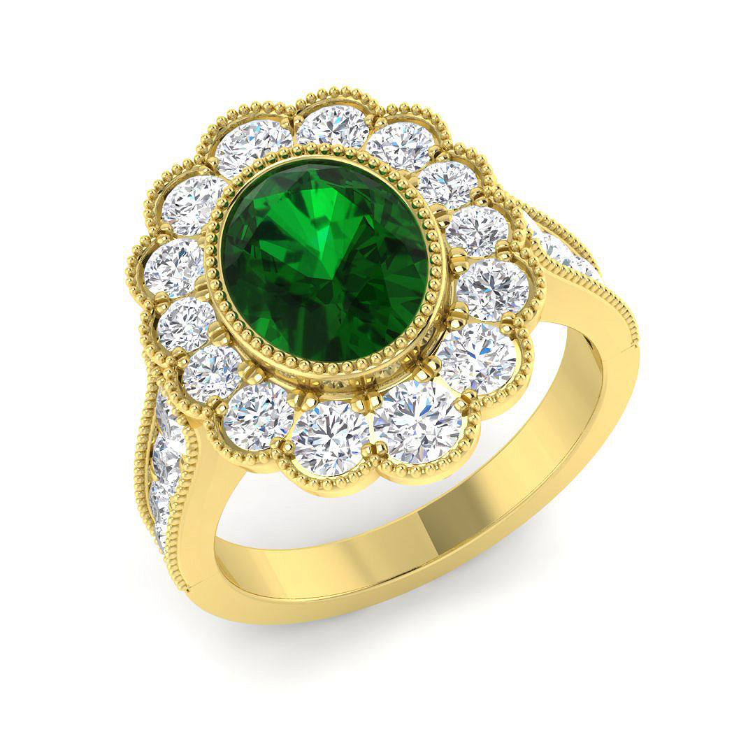9ct Yellow Gold 3.06ct Laboratory Grown Lab Columbian Emerald Ring