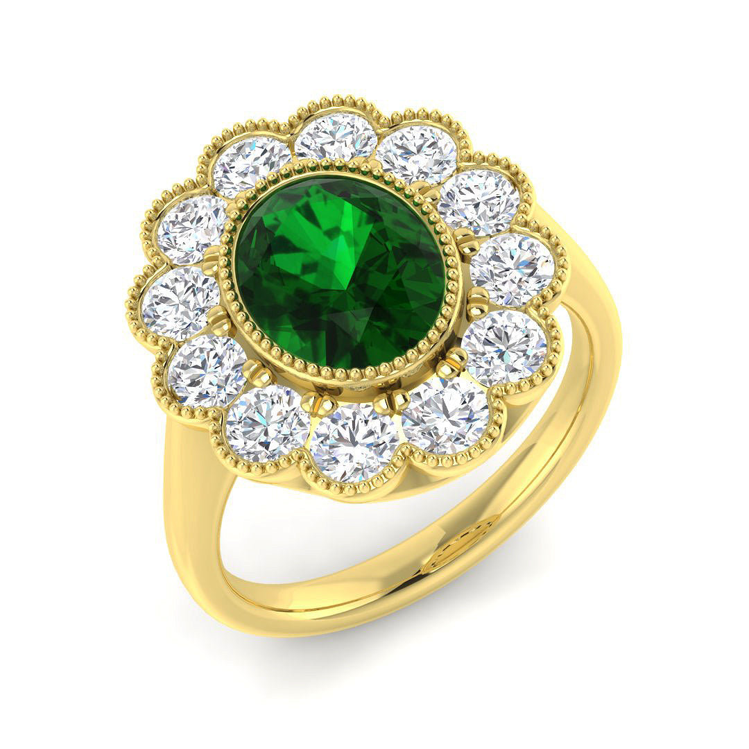 9ct Yellow Gold 2.80ct Laboratory Grown Lab Columbian Emerald Ring