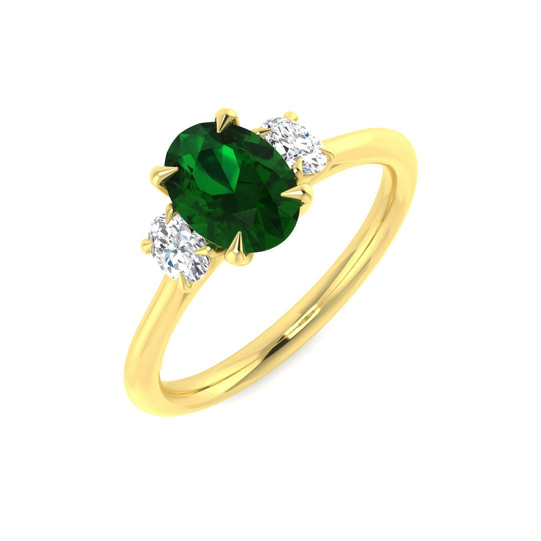 9ct Yellow Gold 0.99ct Laboratory Grown Lab Columbian Emerald Ring