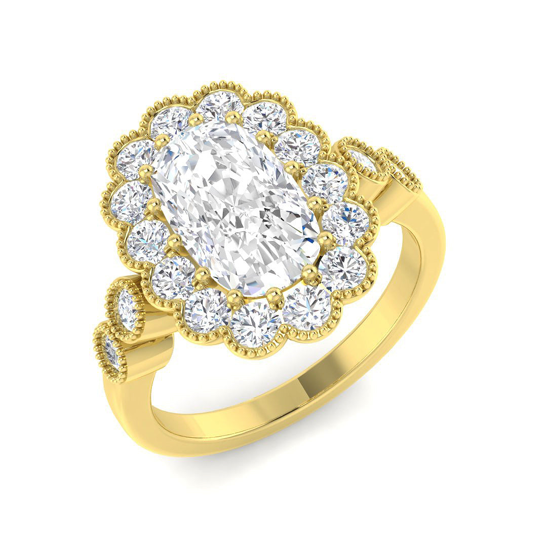 9ct Yellow Gold 2.93ct E VVS2 Laboratory Grown Cvd Old Cut Ring
