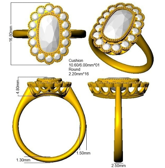 9ct Yellow Gold 2.67ct E VVS2 Laboratory Grown Cvd Old Cut Ring