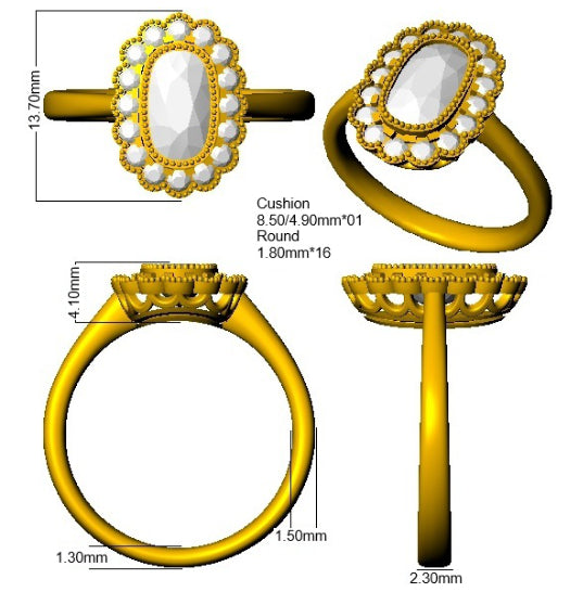 9ct Yellow Gold 1.42ct E VVS2 Laboratory Grown Cvd Old Cut Ring