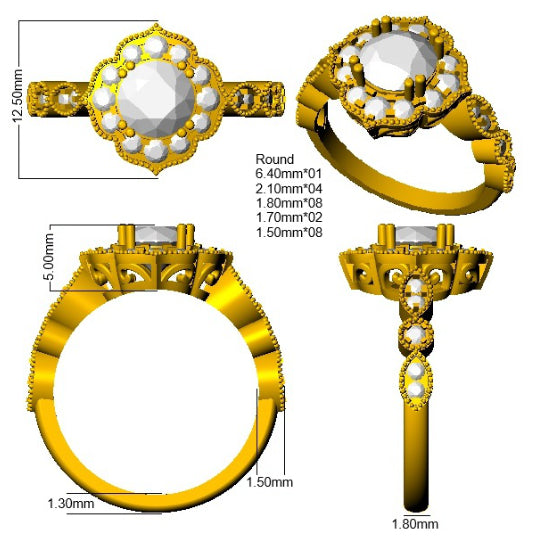 9ct Yellow Gold 1.54ct E VVS1 Laboratory Grown Cvd Old Cut Ring