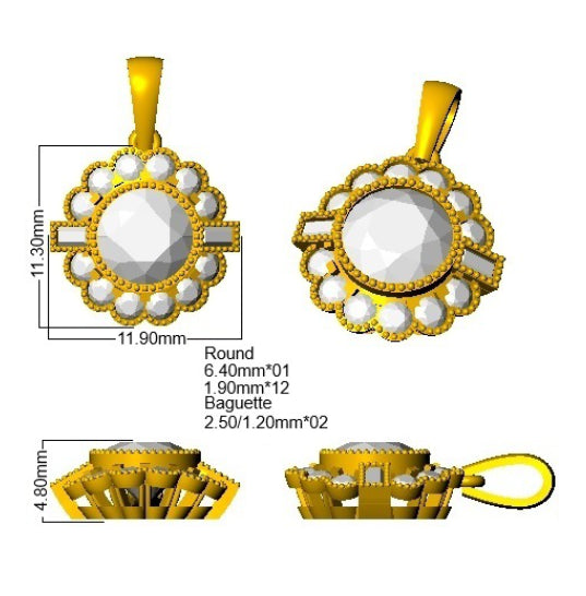 9ct Yellow Gold 1.43ct D VVS2 Laboratory Grown Cvd Old Cut Pendant