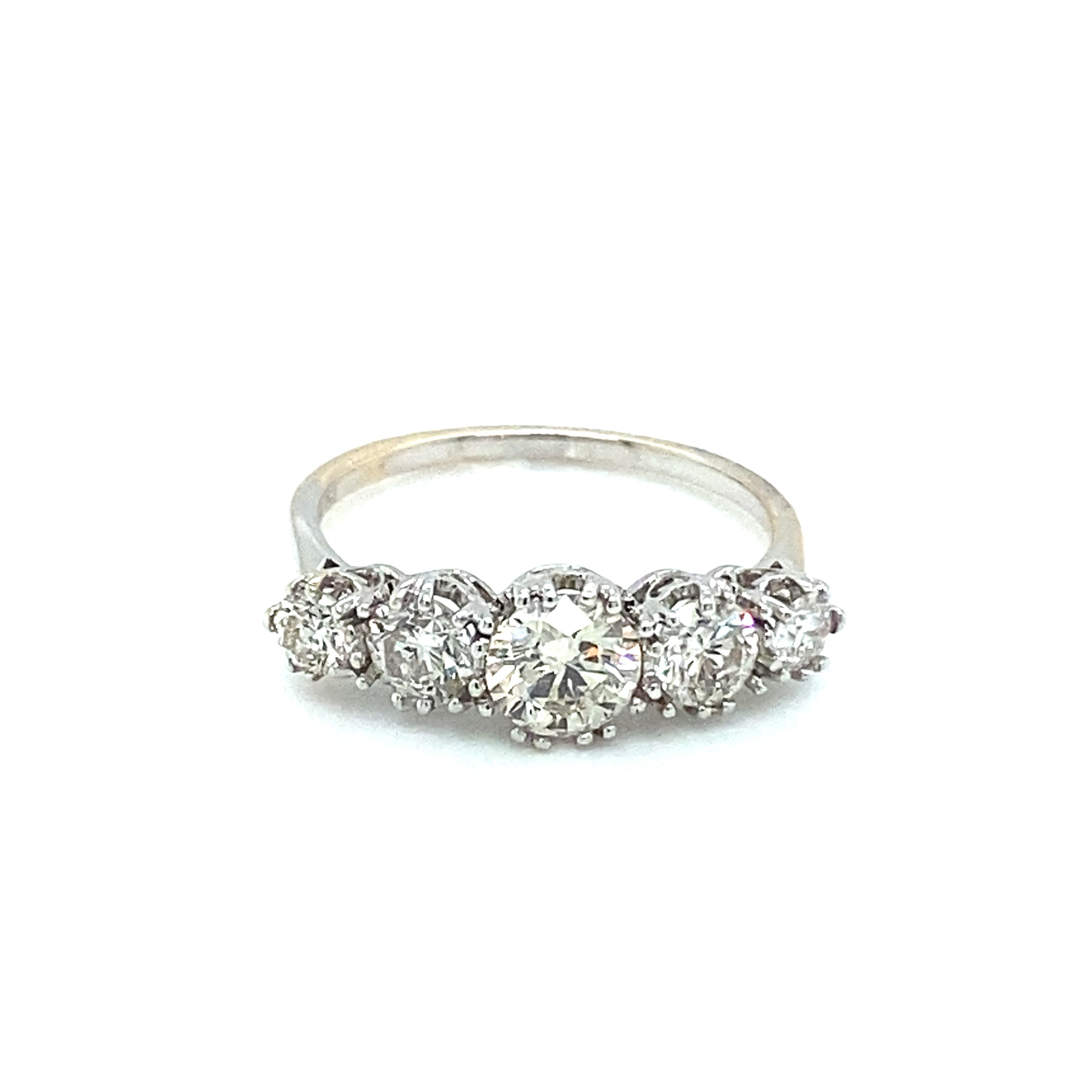 1.60ct Natural Round Brilliant Cut Diamond 5 Stone Ring Set In 18ct White Gold