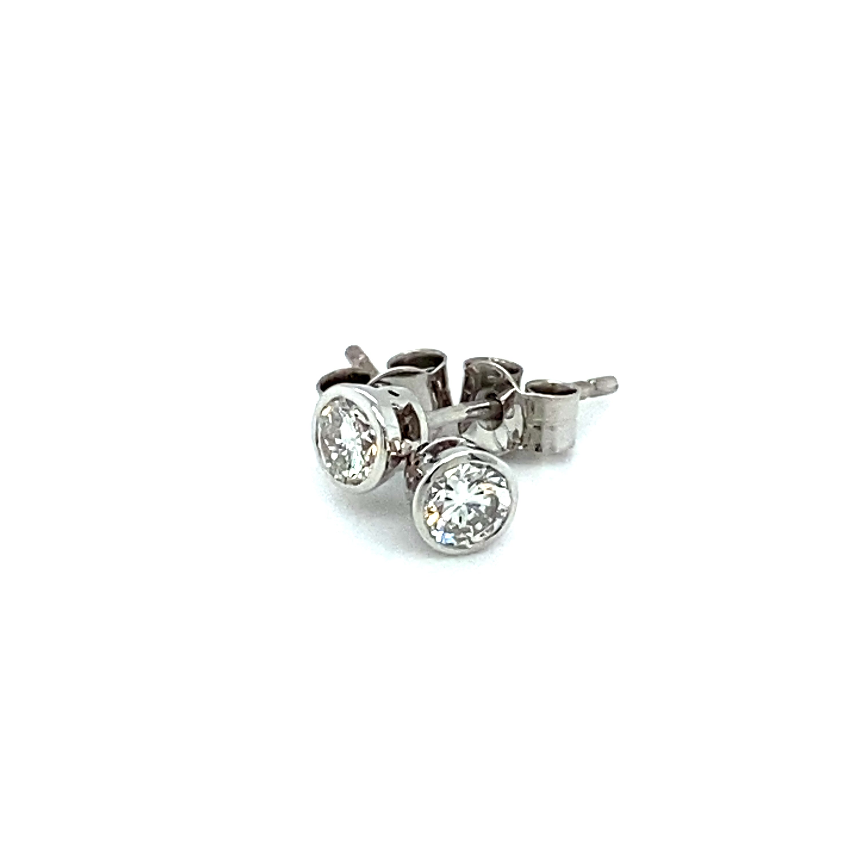 0.39ct Natural Round Brilliant Cut Diamond Stud Earrings Set In 18ct White Gold